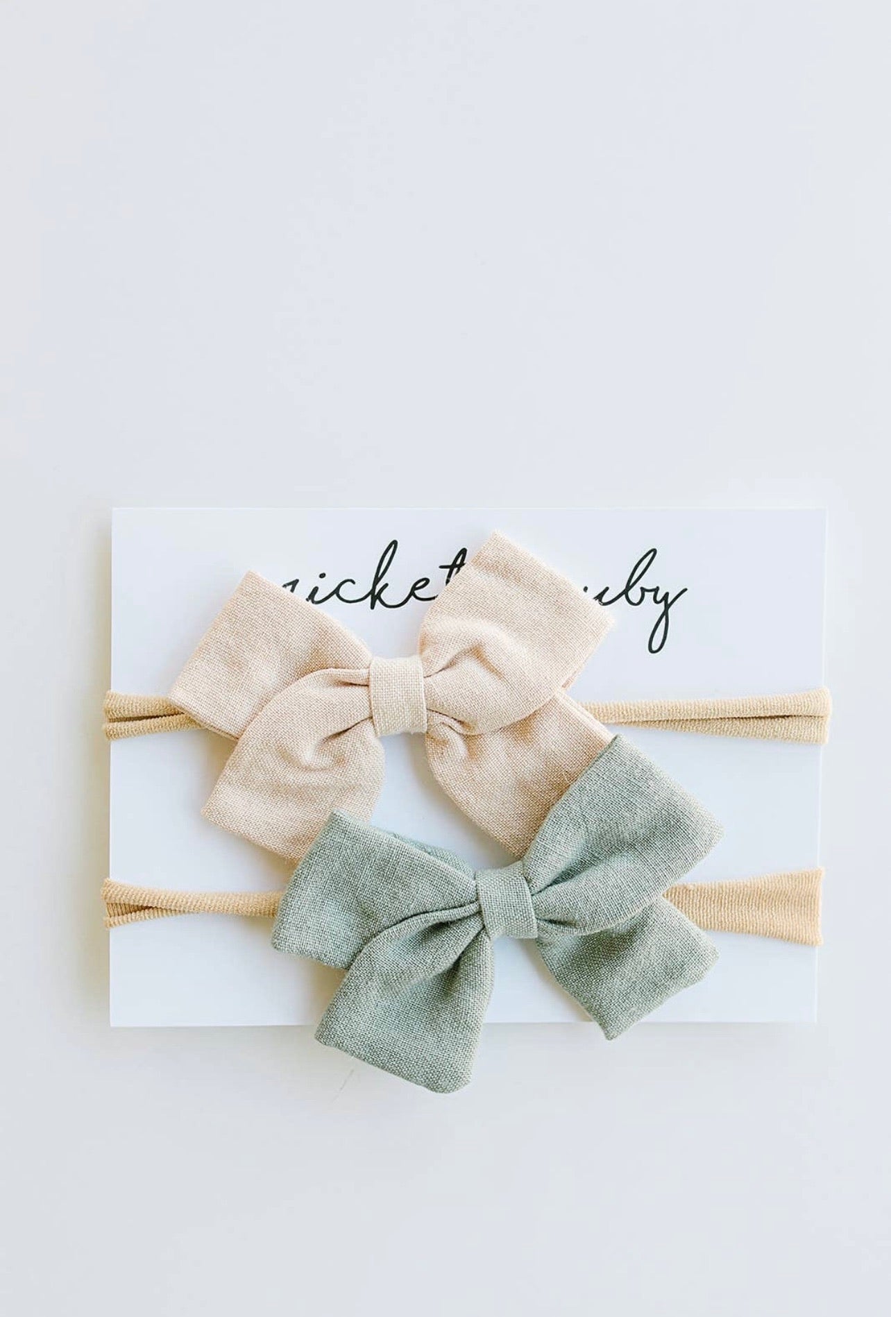 Linen Bow Headband Sage & Tan 