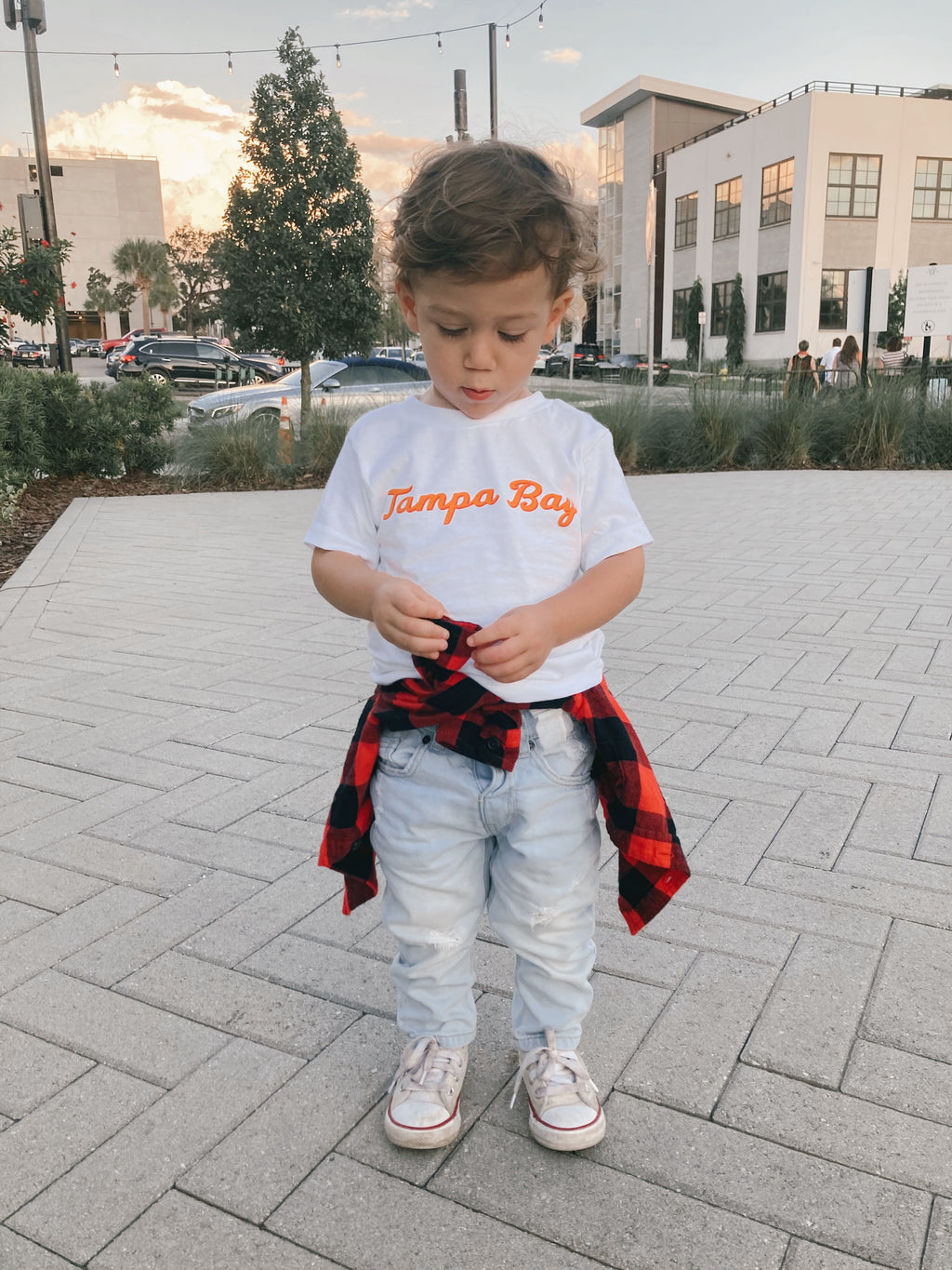 Roman wearing our Kids Tampa Bay T-shirt