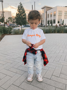Roman wearing our Kids Tampa Bay T-shirt
