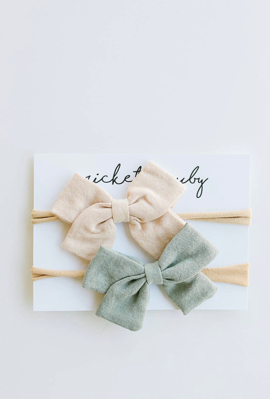 Linen Bow Headband Sage & Tan 