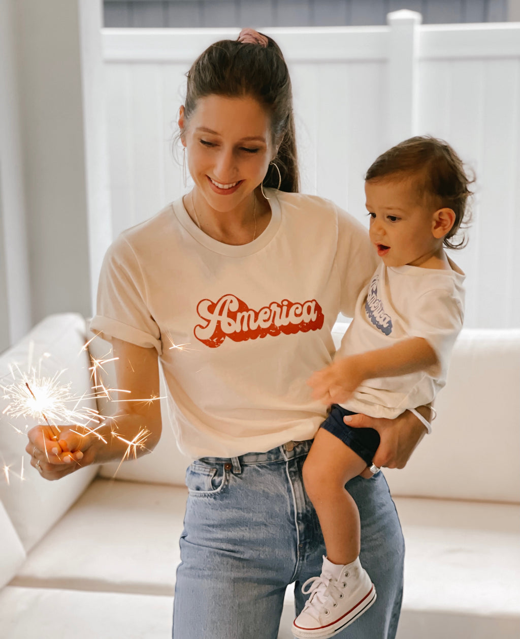 Red America shirt is made for mommas to match their little one's.  