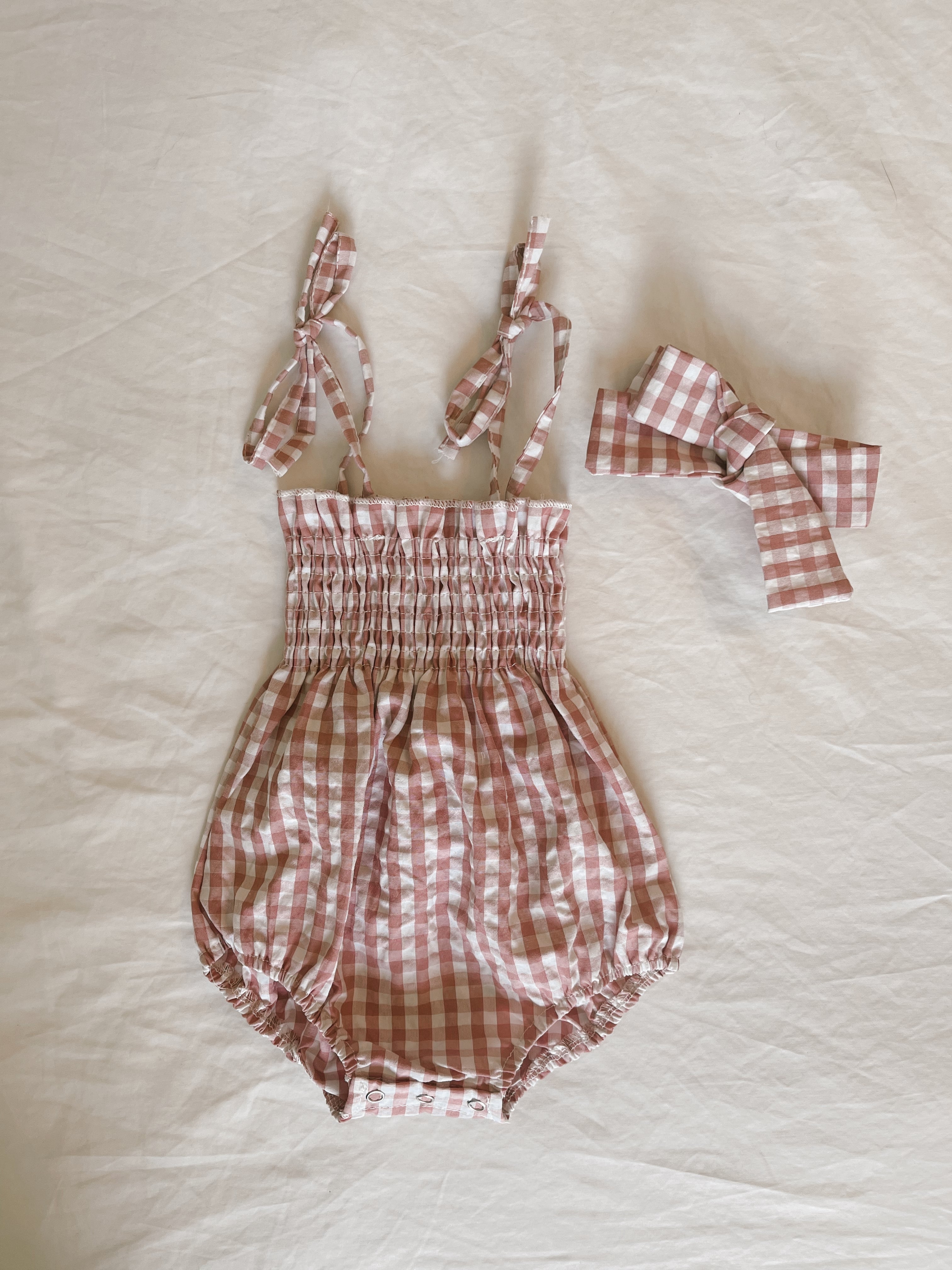 Smocked Gingham Romper
