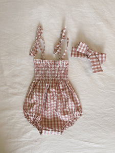Smocked Gingham Romper