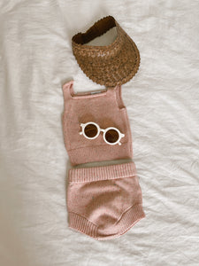 Speckled Knit Tank and pant outfit with visor 