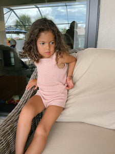 Speckled Knit Bloomer -Peony being modeled 